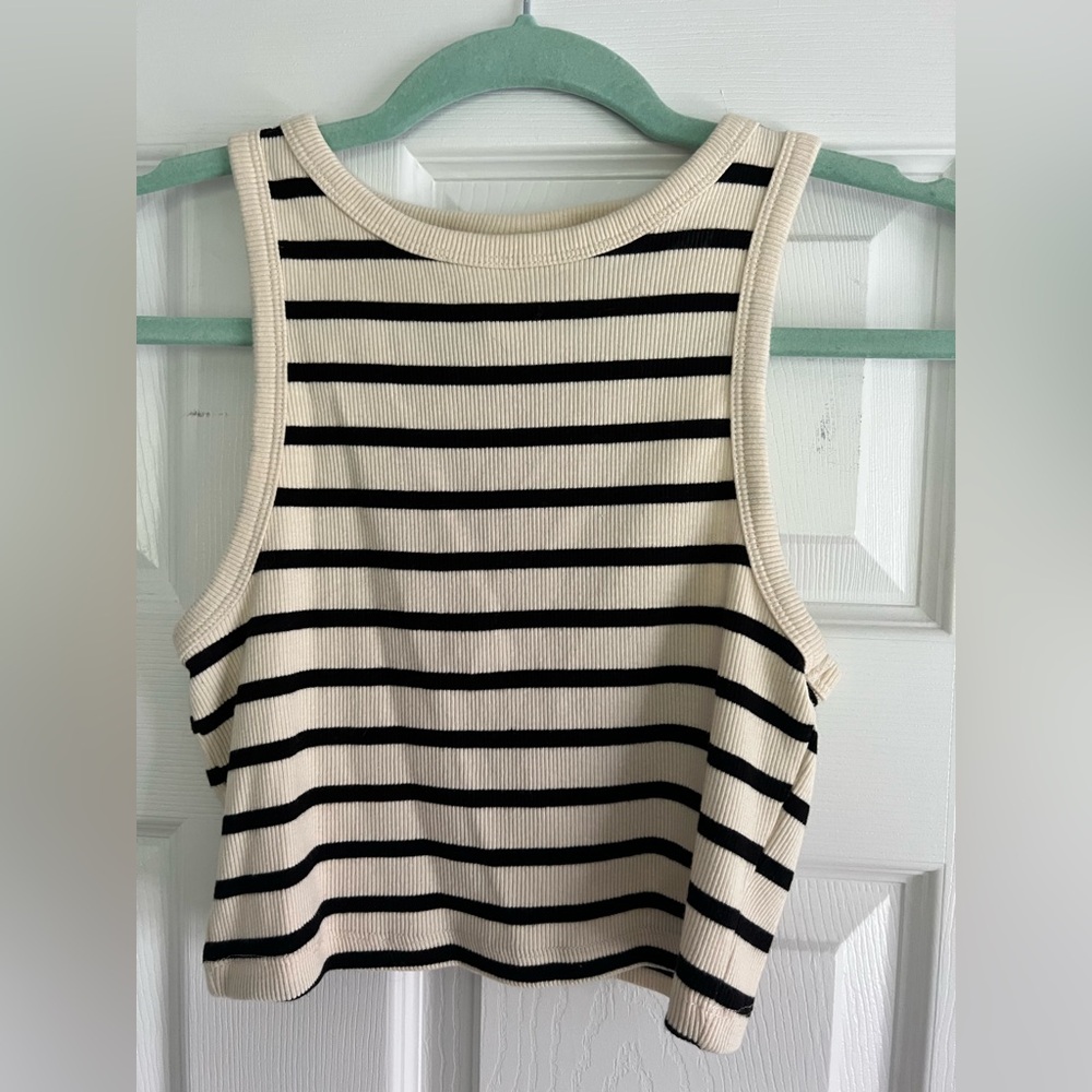 H&M Striped Black and Cream Women's Cropped Tank Top